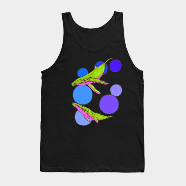 Psychedelic whales swimming in bubbles Tank Top by Joseph Baker